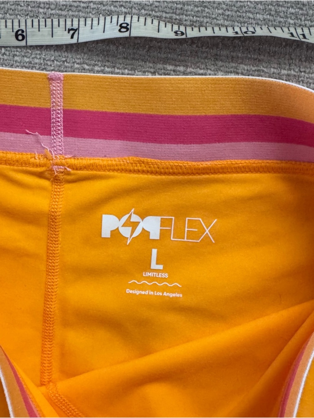 Popflex Women’s High-Waist Yellow orange Shorts with Pink-Trim Waistband Large - Picture 3 of 6